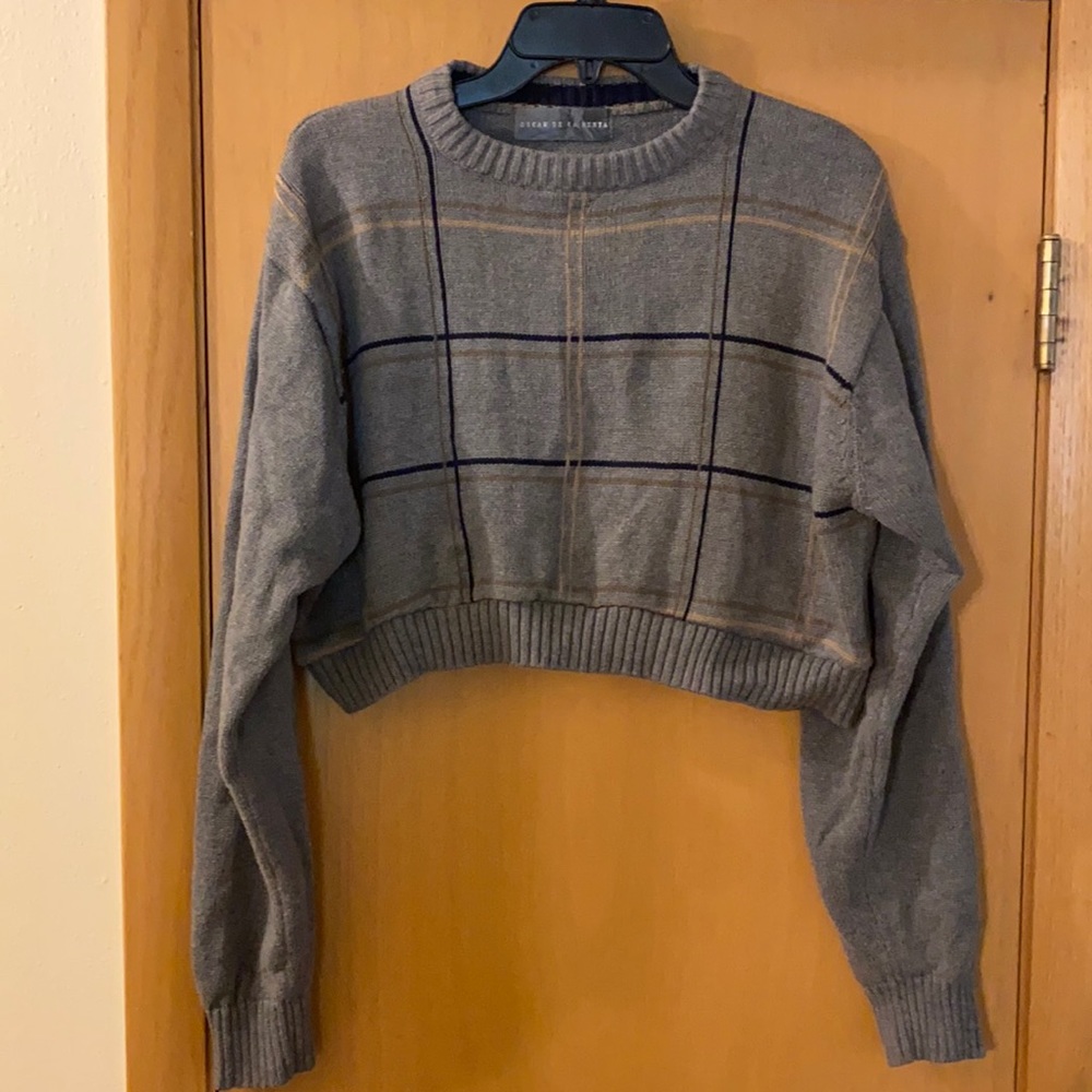 Oscar de la Renta Cropped Plaid Sweater Y2K M-L
